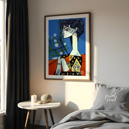 Jacqueline with Flowers Painting available online at Paintroad showing 20th century art collector and art decor