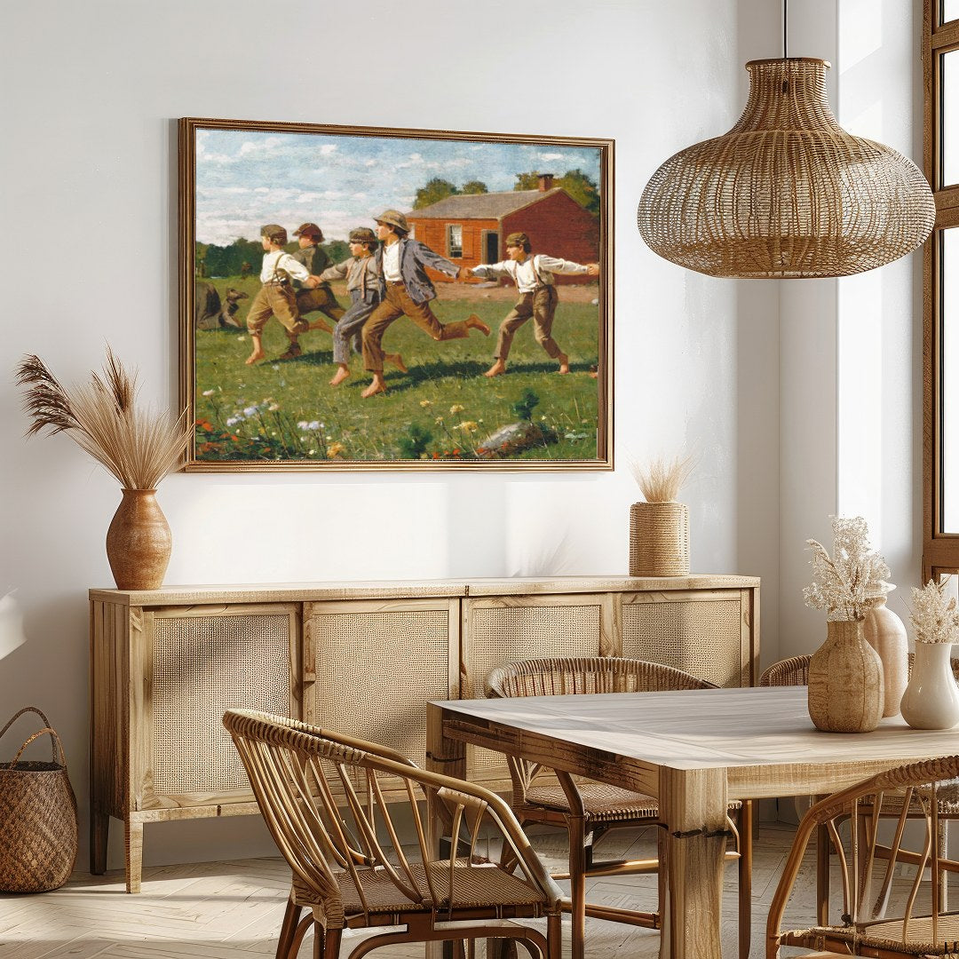 Capture the essence of carefree childhood with this delightful artwork featuring a group of for Dining