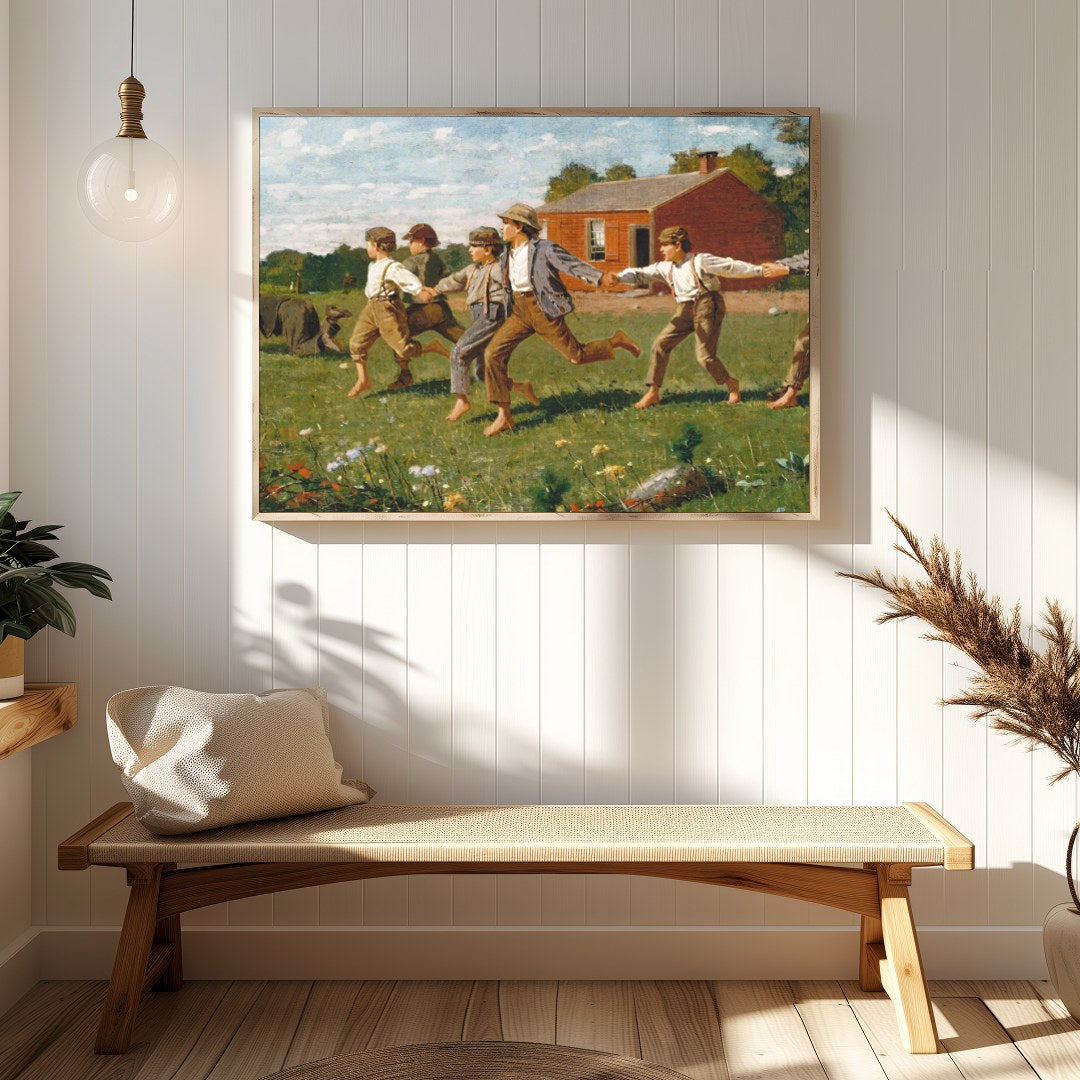Capture the essence of carefree childhood with this delightful artwork featuring a group of for Hallway