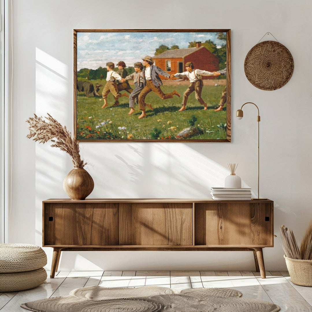 Capture the essence of carefree childhood with this delightful artwork featuring a group of for Sitting Area