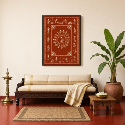 Experience the vibrant rhythm of tribal life with this stunning Warli art piece. Depicting a for Living Room