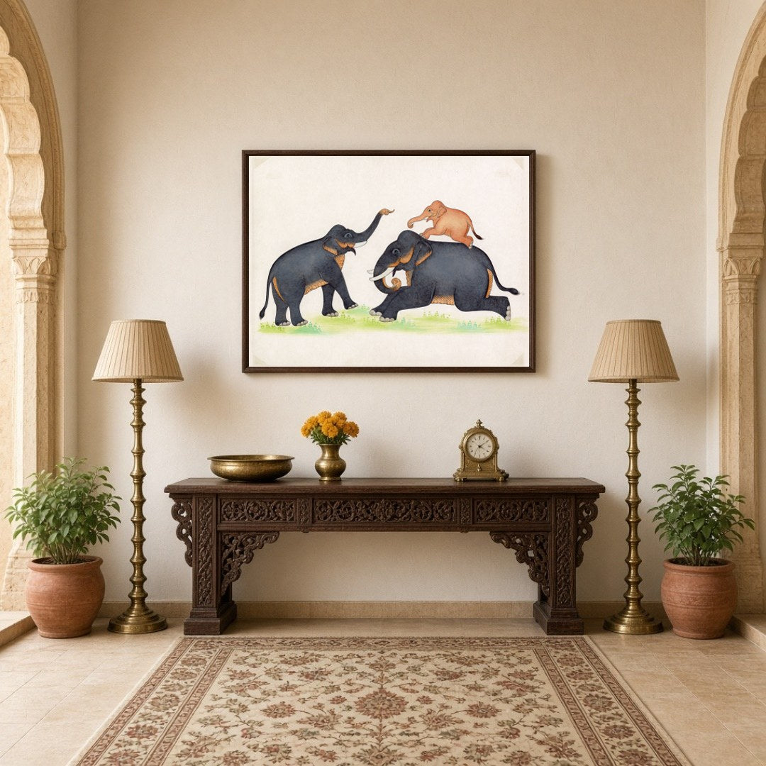 Immerse yourself in the playful elegance of Indian wildlife with this captivating artwork for Hallway