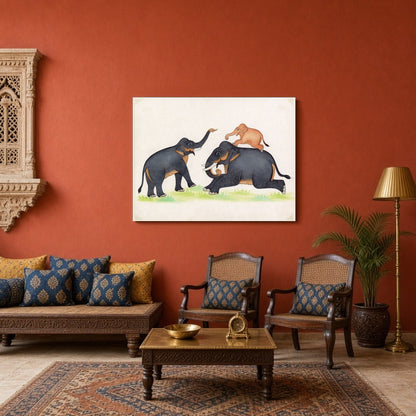 Immerse yourself in the playful elegance of Indian wildlife with this captivating artwork for Sitting Area
