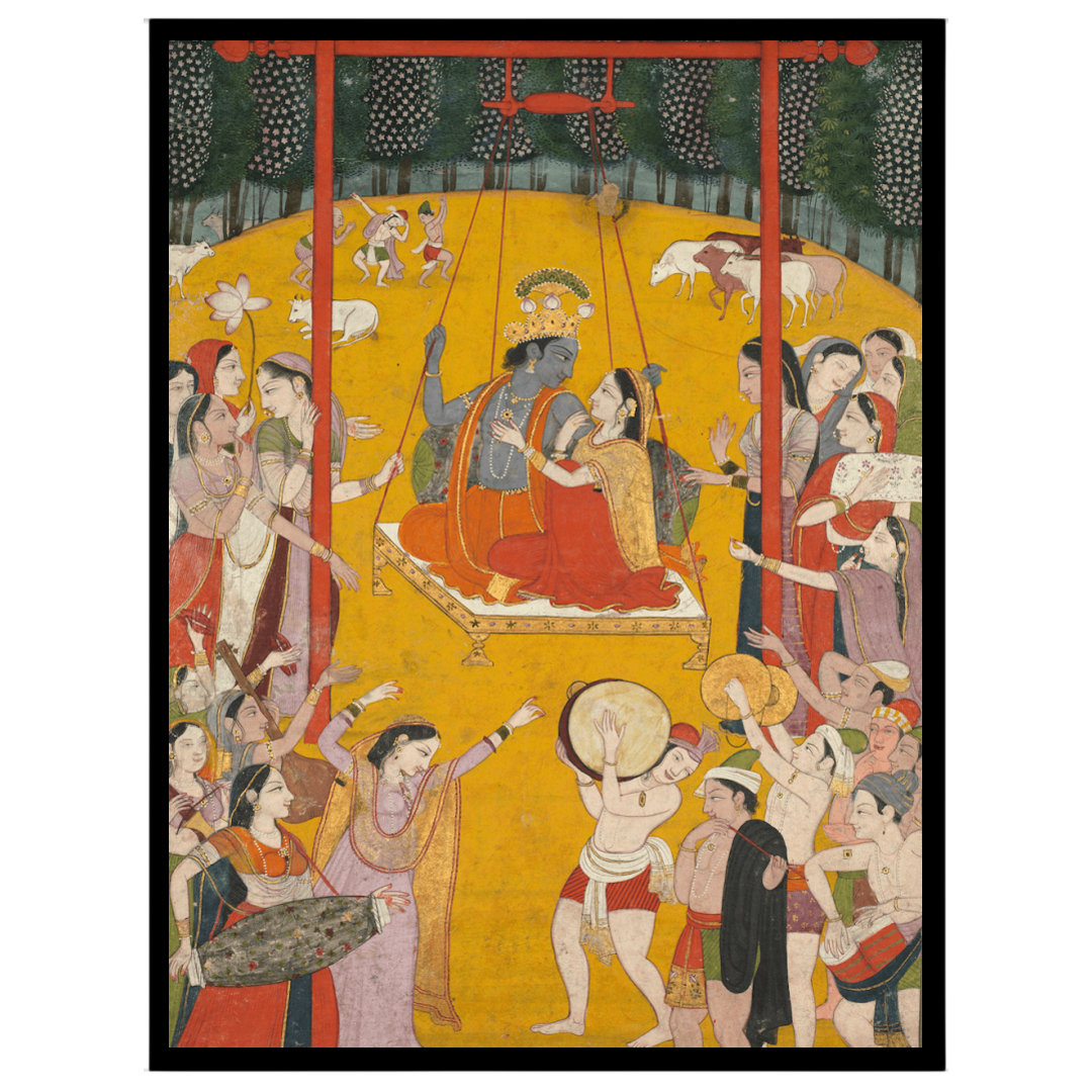 Immerse yourself in the joyous harmony of Radha and Krishna's swinging celebration, depicted in for room