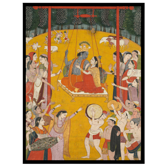 Immerse yourself in the joyous harmony of Radha and Krishna's swinging celebration, depicted in for room