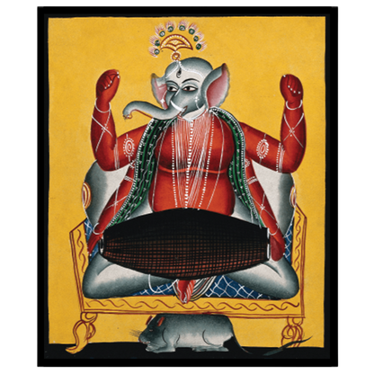 Celebrate the divine rhythm with this striking Kalighat artwork featuring Lord Ganesha joyously for room