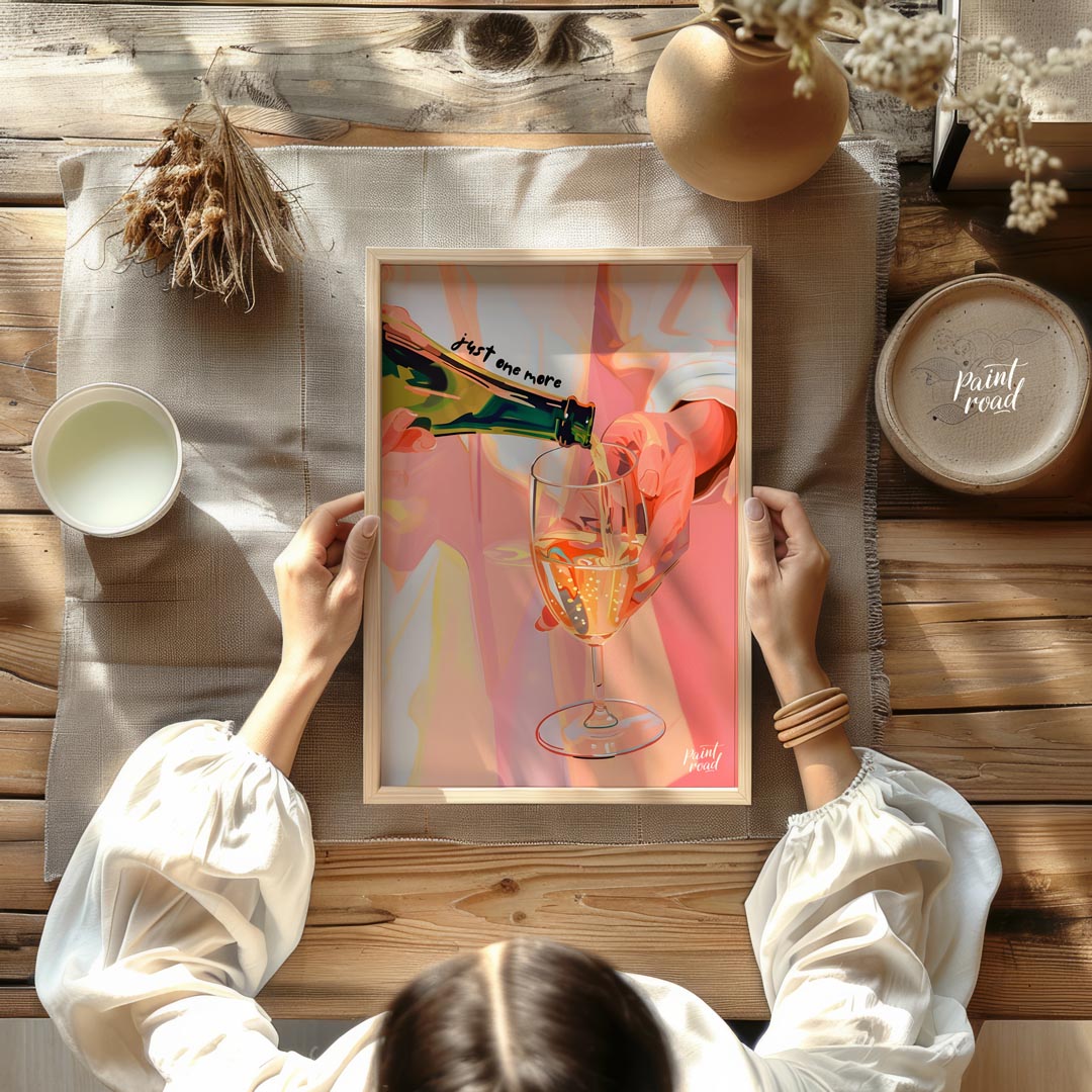 A vibrant and playful illustration capturing the moment of pouring a glass of sparkling wine. The a… for dining room