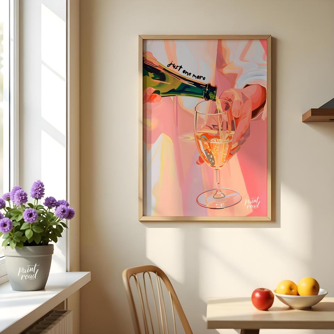 A vibrant and playful illustration capturing the moment of pouring a glass of sparkling wine. The a… for dining room