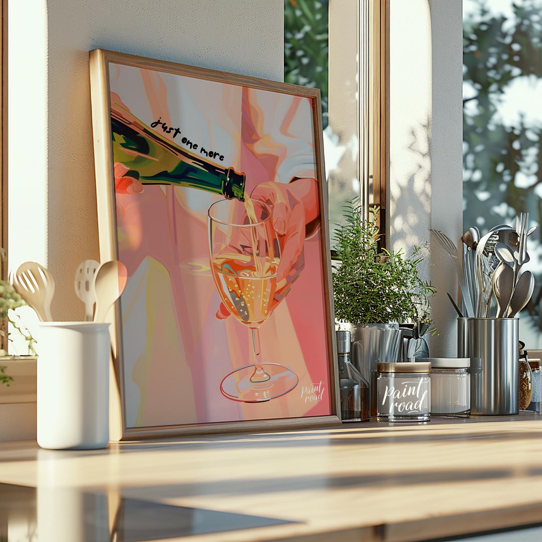 A vibrant and playful illustration capturing the moment of pouring a glass of sparkling wine. The a… for kitchen