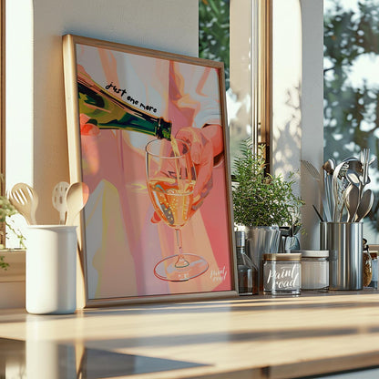 A vibrant and playful illustration capturing the moment of pouring a glass of sparkling wine. The a… for kitchen