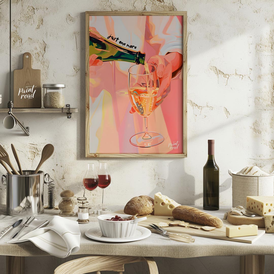 A vibrant and playful illustration capturing the moment of pouring a glass of sparkling wine. The a… for kitchen