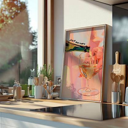 A vibrant and playful illustration capturing the moment of pouring a glass of sparkling wine. The a… for kitchen