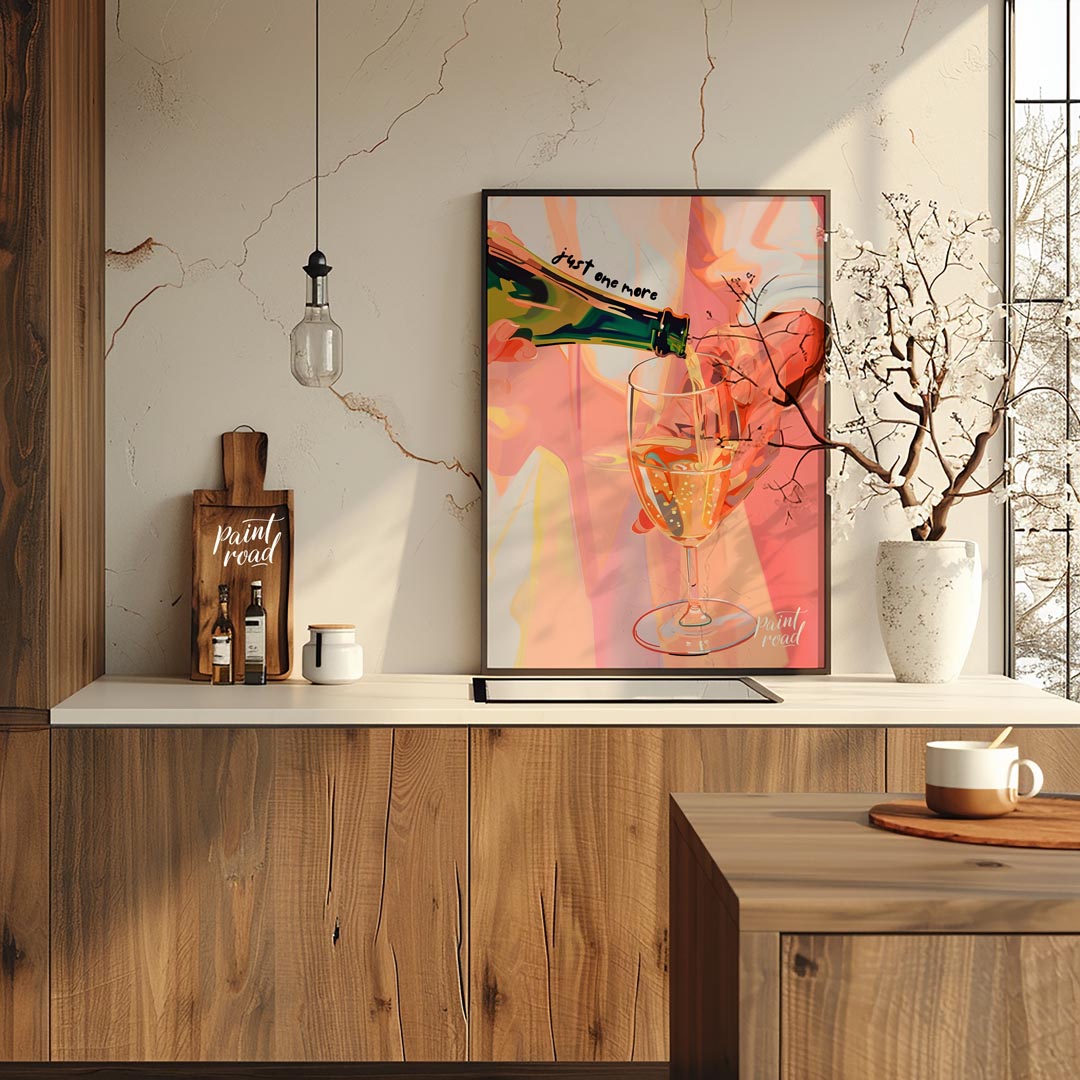 A vibrant and playful illustration capturing the moment of pouring a glass of sparkling wine. The a… for kitchen