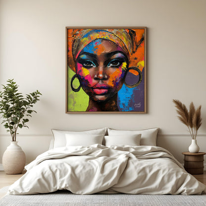 This striking digital painting captures the beauty and spirit of a woman who appears to be of Afric… for bedroom