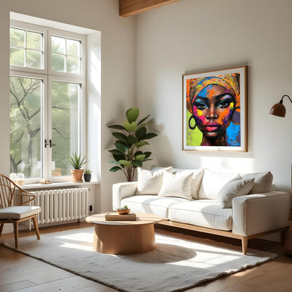 This striking digital painting captures the beauty and spirit of a woman who appears to be of Afric… for living room