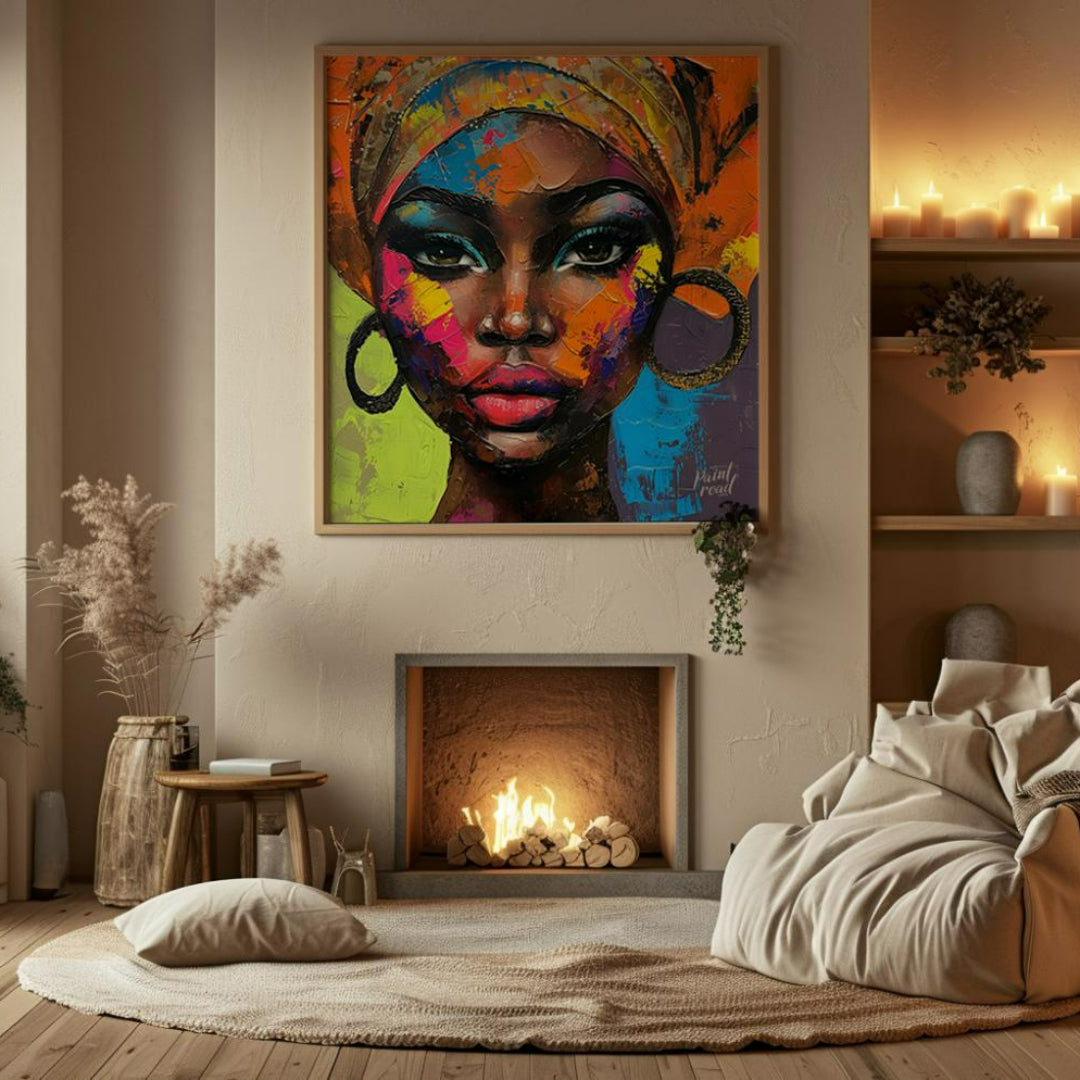 This striking digital painting captures the beauty and spirit of a woman who appears to be of Afric… for living room