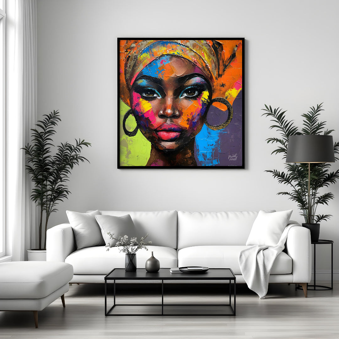 This striking digital painting captures the beauty and spirit of a woman who appears to be of Afric… for living room