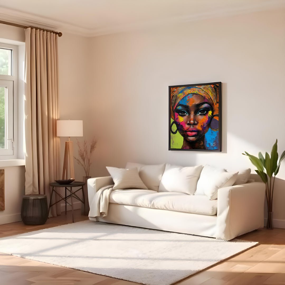This striking digital painting captures the beauty and spirit of a woman who appears to be of Afric… for living room