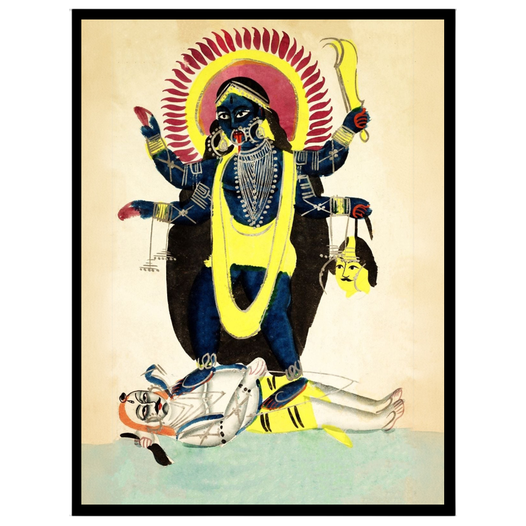 Immerse yourself in the mystique of Indian folklore with this striking Kalighat art piece depicting for sanctuary