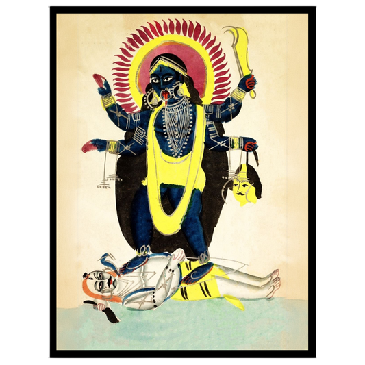 Immerse yourself in the mystique of Indian folklore with this striking Kalighat art piece depicting for sanctuary