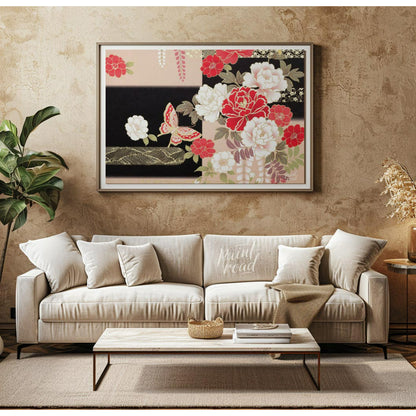 This artwork features a stylized depiction of floral and butterfly motifs, reminiscent of tradition… for living room