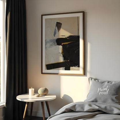 This artwork, reminiscent of Franz Kline's style, features a bold composition of black and white fo… for bedroom