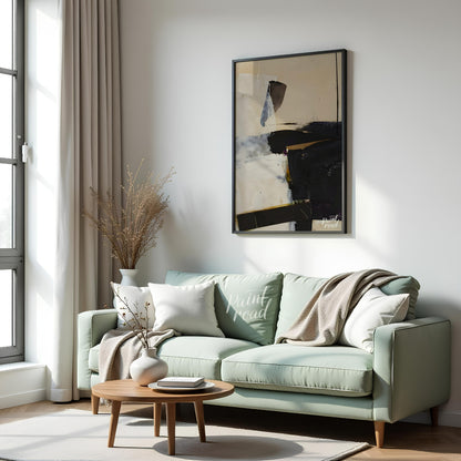 This artwork, reminiscent of Franz Kline's style, features a bold composition of black and white fo… for living room
