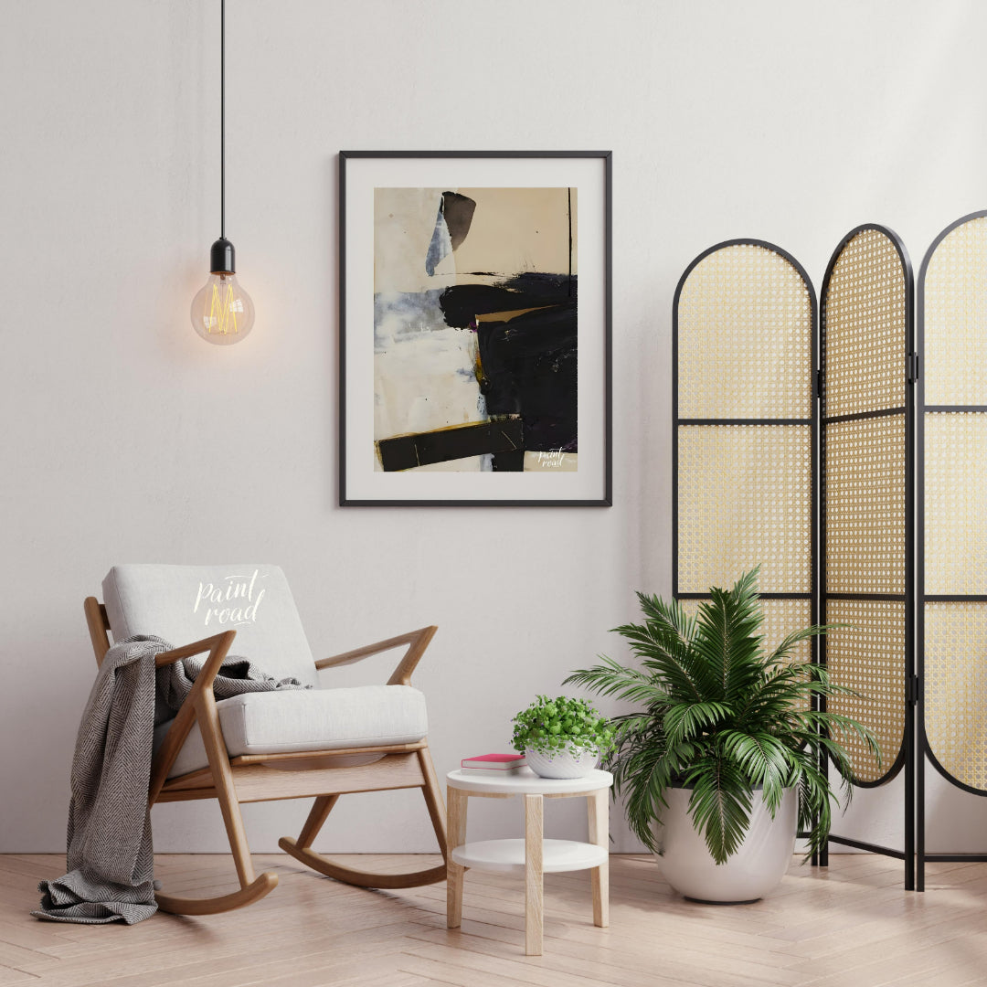 This artwork, reminiscent of Franz Kline's style, features a bold composition of black and white fo… for living room