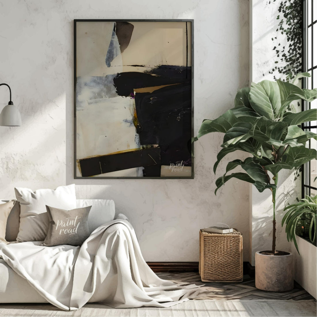 This artwork, reminiscent of Franz Kline's style, features a bold composition of black and white fo… for living room