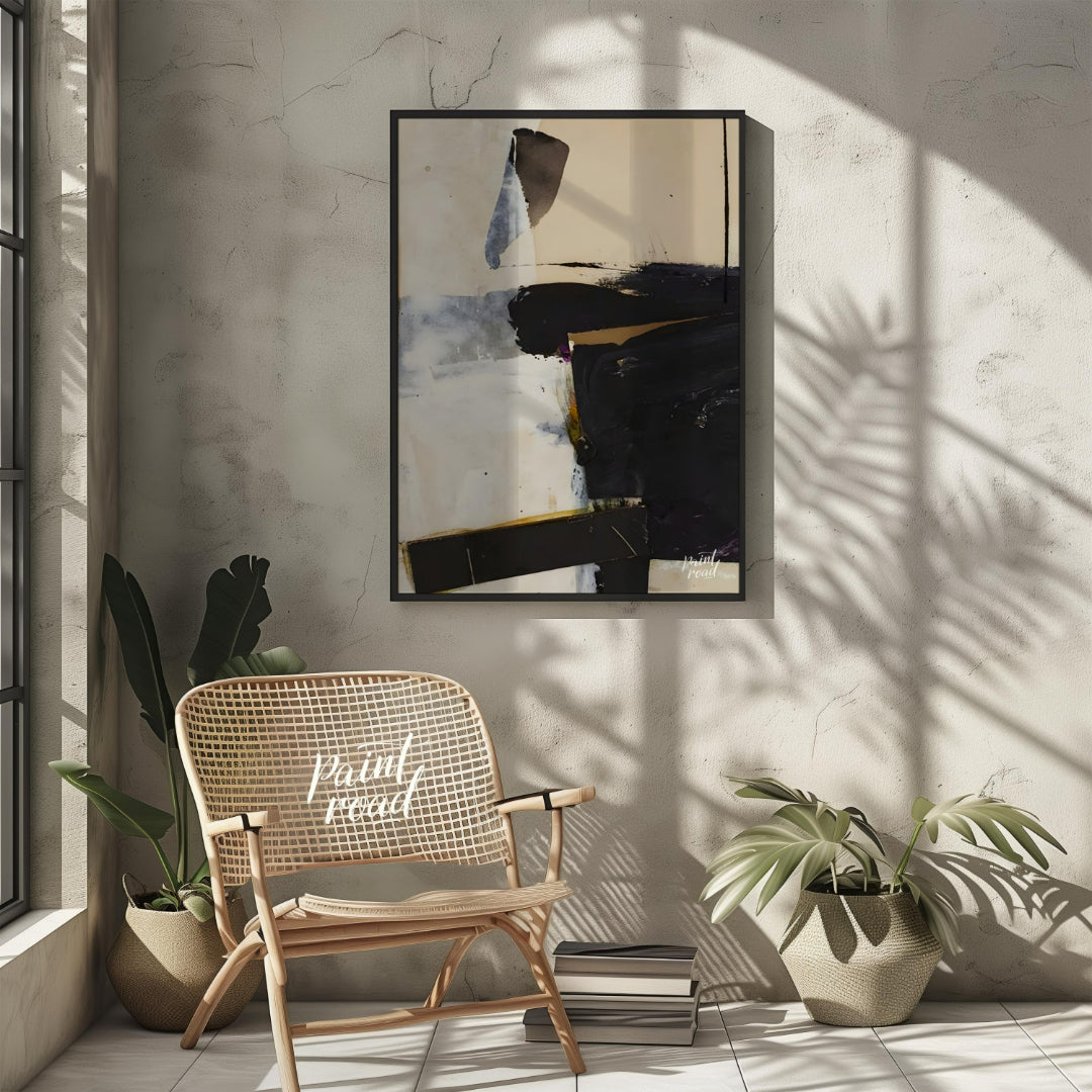 This artwork, reminiscent of Franz Kline's style, features a bold composition of black and white fo… for other