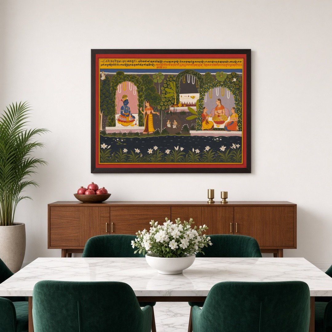 Step into a world of divine enchantment with this exquisite Pichwai art, capturing the serene union for Dining