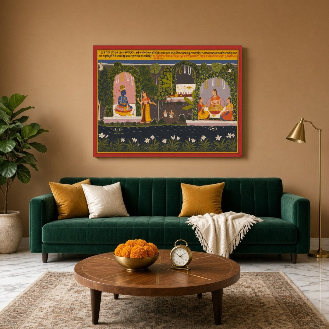 Step into a world of divine enchantment with this exquisite Pichwai art, capturing the serene union for Living Room