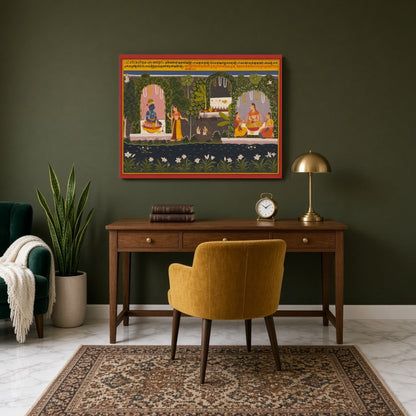 Step into a world of divine enchantment with this exquisite Pichwai art, capturing the serene union for Study