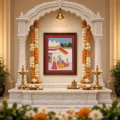 Immerse yourself in the divine serenity of this Indo-Mughal artwork, capturing Lord Krishna for Home Temple