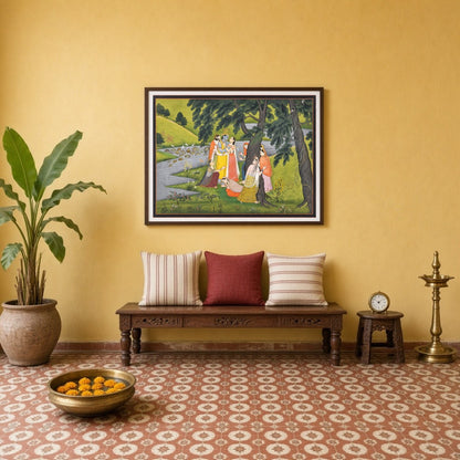 Experience the divine charm of Krishna with this exquisite Pichwai artwork, depicting the Lord for Entrance