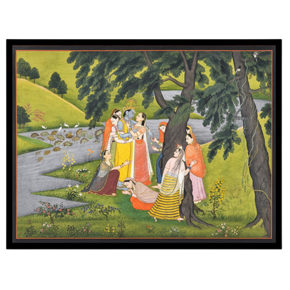 Experience the divine charm of Krishna with this exquisite Pichwai artwork, depicting the Lord for haven