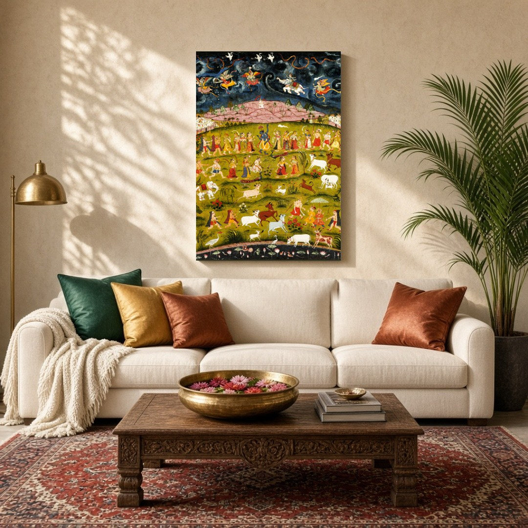 Immerse yourself in the mystical world of Indian mythology with this stunning Pichwai art depicting for Living Room