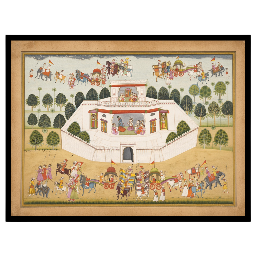 Experience the vibrant celebrations of Krishna’s grand festival procession in this exquisite for kitchen