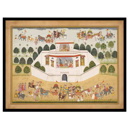 Experience the vibrant celebrations of Krishna’s grand festival procession in this exquisite for kitchen