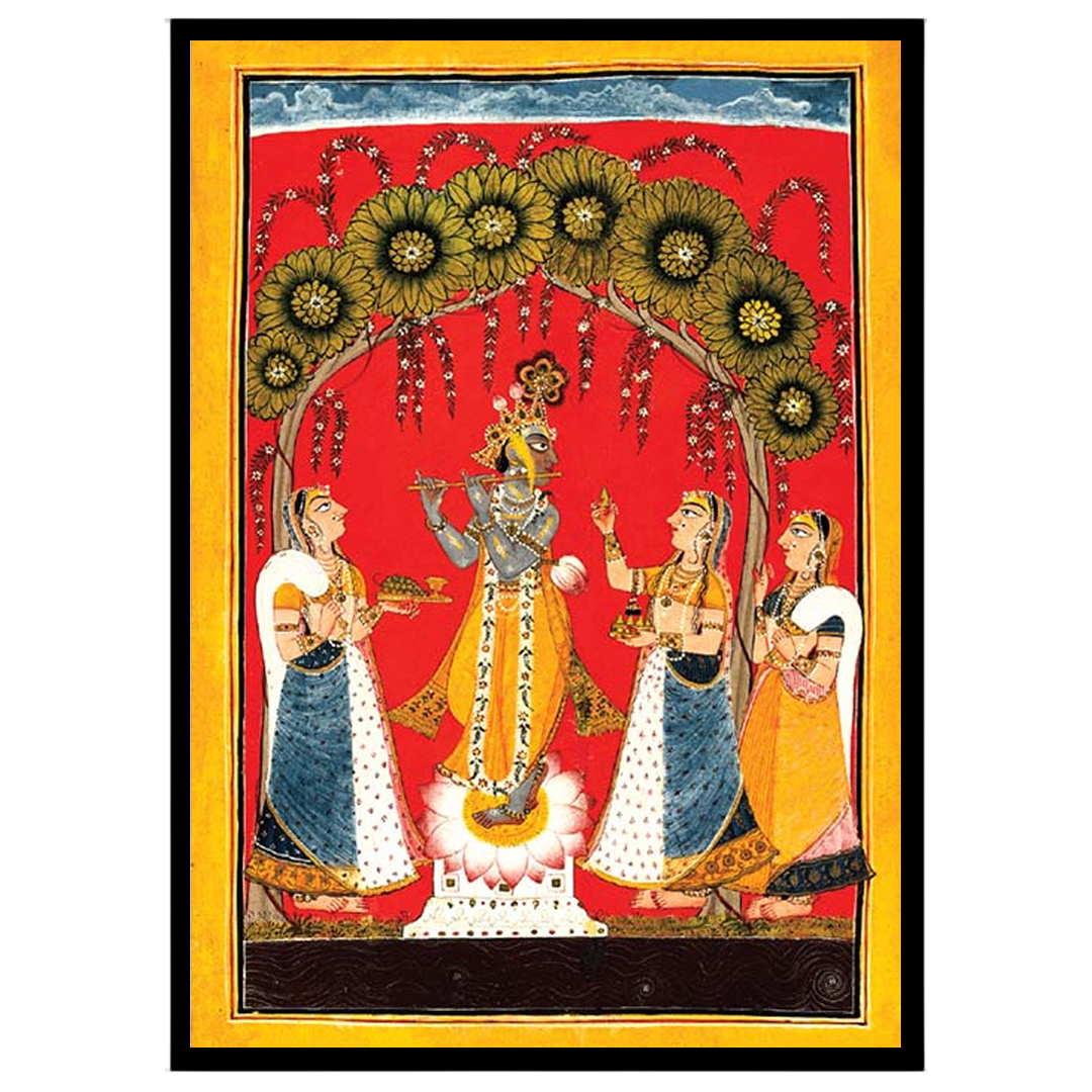 Immerse yourself in the divine melody of 'Krishna's Melodic Allure,' a stunning Pichwai artwork for home