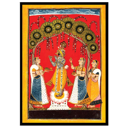 Immerse yourself in the divine melody of 'Krishna's Melodic Allure,' a stunning Pichwai artwork for home