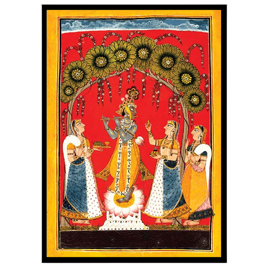 Immerse yourself in the divine melody of 'Krishna's Melodic Allure,' a stunning Pichwai artwork for home