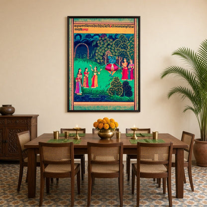Immerse yourself in the vibrant world of traditional Pichwai art with this captivating piece for Dining