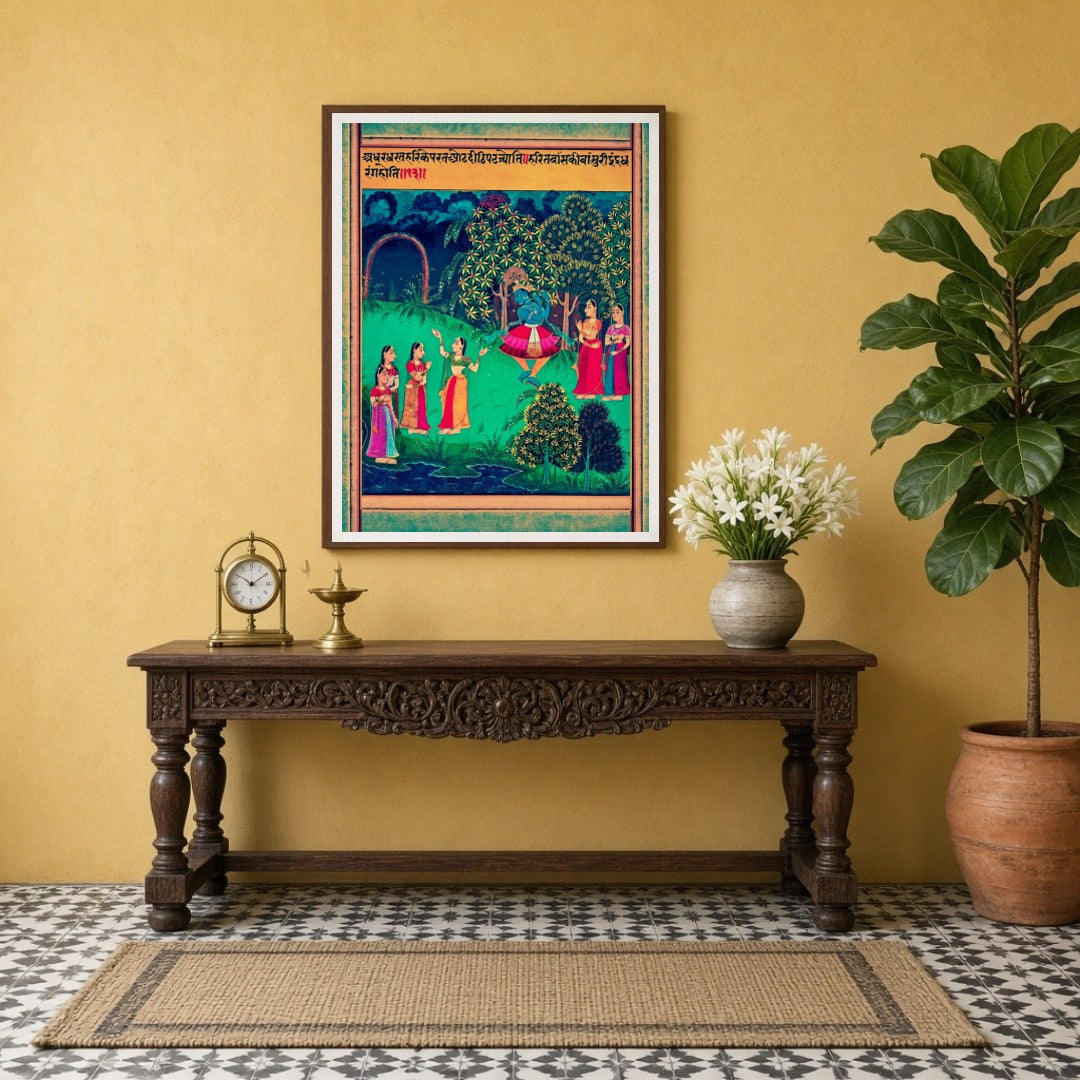 Immerse yourself in the vibrant world of traditional Pichwai art with this captivating piece for Entrance