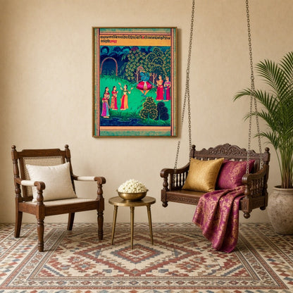 Immerse yourself in the vibrant world of traditional Pichwai art with this captivating piece for Sitting Lounge