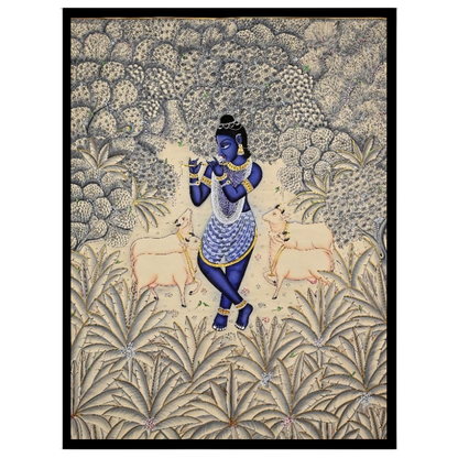 Immerse your space in the divine tranquility of this exquisite Pichwai artwork, featuring Lord for loft