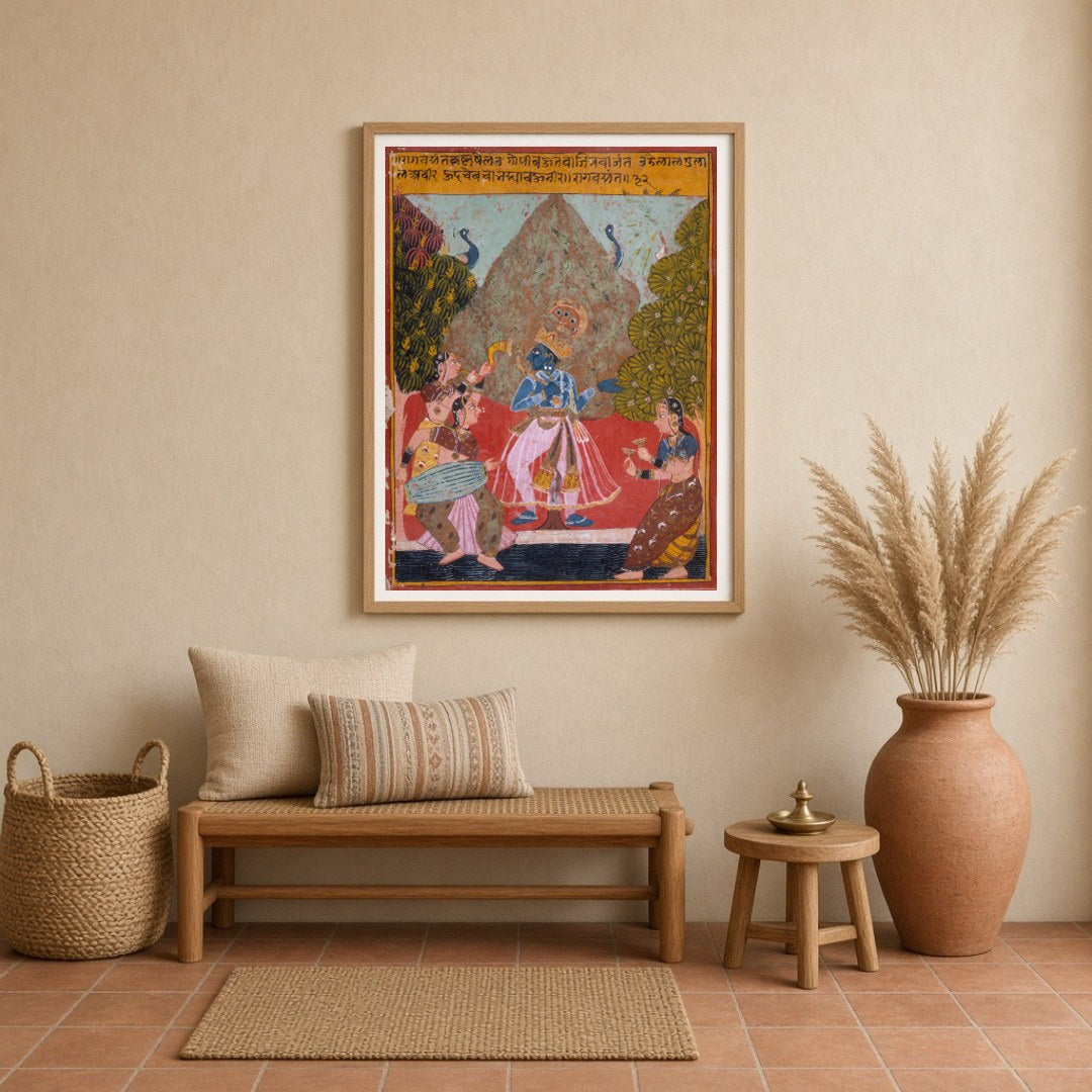 Immerse yourself in the vibrant world of Pichwai art with this exquisite depiction of Lord Krishna for Entrance