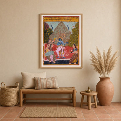 Immerse yourself in the vibrant world of Pichwai art with this exquisite depiction of Lord Krishna for Entrance