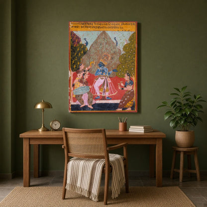 Immerse yourself in the vibrant world of Pichwai art with this exquisite depiction of Lord Krishna for Study