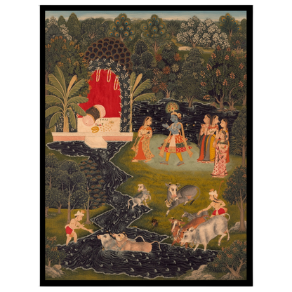 Immerse yourself in the serene beauty of 'Krishna's Pastoral Harmony,' a captivating Pichwai for place